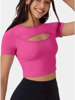Halara S Softly Zero Hot Pink Short Sleeve Cut-Out Crop Top Size S